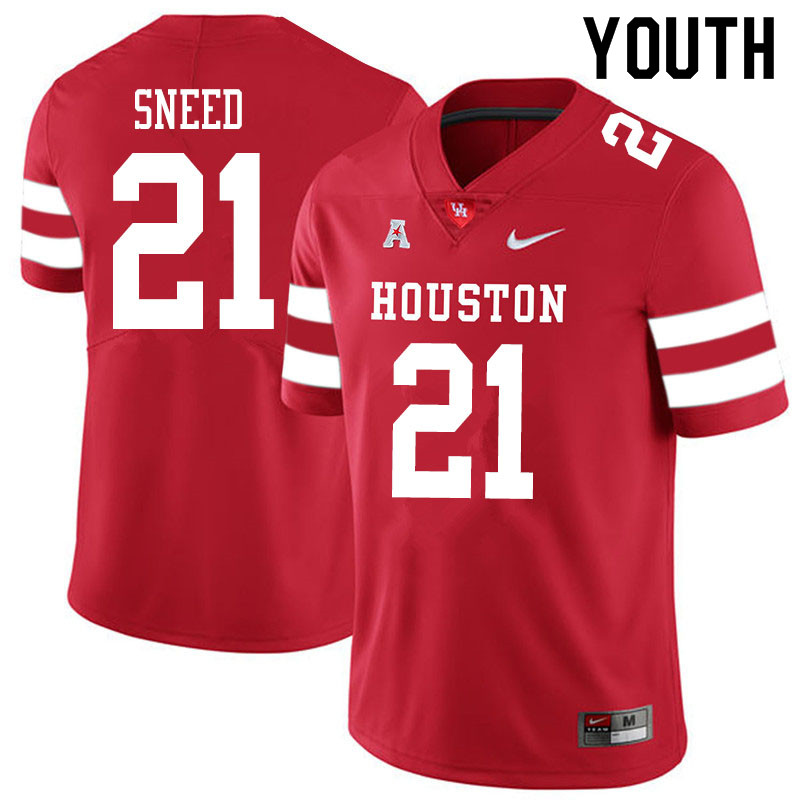 Youth #21 Stacy Sneed Houston Cougars College Football Jerseys Sale-Red
